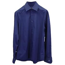 Saint Laurent-Saint Laurent Camisa Clássica de Botão em Algodão Azul Marinho-Azul,Azul marinho