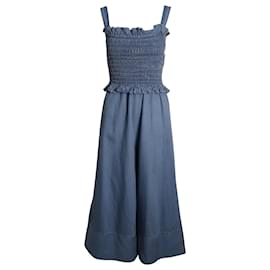 Sea New York-Sea New York Ruched Sleeveless Jumpsuit in Blue Cotton Denim -Blue