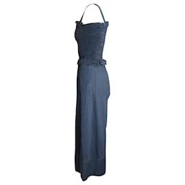 Sea New York-Sea New York Ruched Sleeveless Jumpsuit in Blue Cotton Denim -Blue