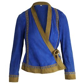 Etro Contrast Trim Kimono in Blue and Brown Goat Suede Blue