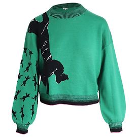 Diane Von Furstenberg Dexa Jaguar-Print Rippstrickpullover aus grüner Merinowolle Grün