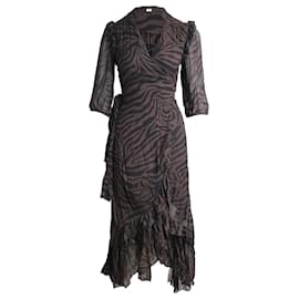 Ba&Sh-Ba&Sh Zebra Print Asymmetric Wrap Dress in Brown Viscose-Brown