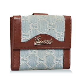 Gucci-Bifold-Geldbörse aus Denim und Leder 282412-Blau