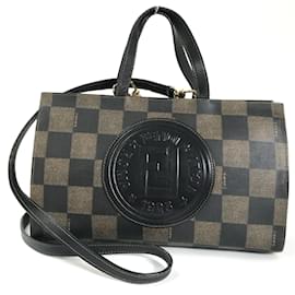 Fendi-Canvas Pecan Block Handbag WZ242131-Brown
