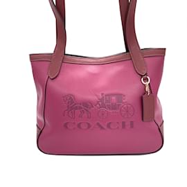 Coach-Carriage Logo Leather Tote-Pink