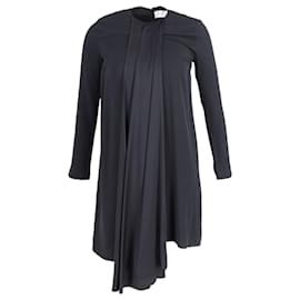 Victoria Beckham-Victoria Beckham Long Sleeve Front Drape Dress in Black Viscose-Black