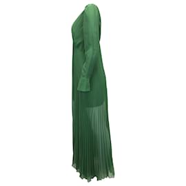 Self portrait-Self-Portrait Pleated V-Neck Gown in Green Polyester-Green