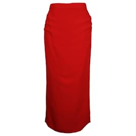 Autre Marque-Nº21 High Waist Midi Pencil Skirt in Red Viscose Acetate Blend-Red