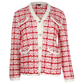 Maje-Cardigan Maje Metalo Tweed en Coton Mélangé Rouge et Blanc-Rouge