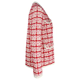 Maje-Maje Metalo Tweed Cardigan in Red and White Cotton Blend-Red