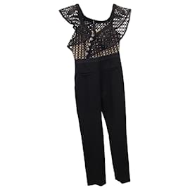 Self portrait-Selbstporträt-Jumpsuit mit asymmetrischen Ärmeln und Rüschen aus schwarzem Polyester-Schwarz