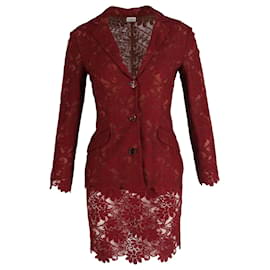 Autre Marque-Ensemble blazer et jupe sur mesure en dentelle Ozbek en rayonne bordeaux-Bordeaux