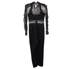 Self portrait Self-Portrait Lace Top Jumpsuit in Black Polyester Black