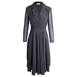 Sandro-Sandro Paris Robe mi-longue plissée à manches transparentes en polyester noir-Noir