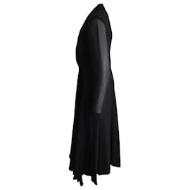 Sandro-Sandro Paris Pleated Sheer Sleeve Midi Dress in Black Polyester-Black