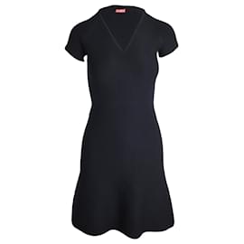 Autre Marque-Max Mara Studio Short-Sleeved V-Neck Dress in Black Viscose-Black