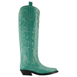 Botas Vaqueras - Ganni - Verde - Cuero Verde