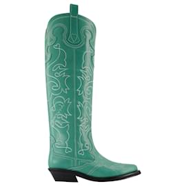 Ganni-Western Boots - Ganni - Green - Leather-Green