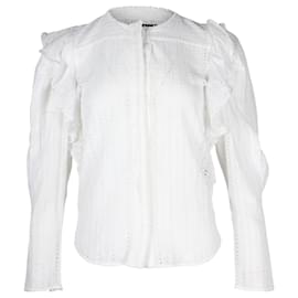 Isabel Marant-Isabel Marant Broderie Anglaise Ruffle-Trim Blouse in White Cotton-White