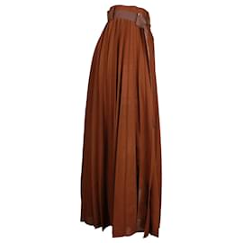 Sacai-Sacai Wrap Style Pleated Midi Skirt in Brown Wool-Brown