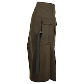 Sacai-Sacai Asymmetric Side Slit Skirt in Khaki Wool -Green,Khaki