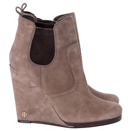 Tory Burch Bottines Compensées en Daim Marron Marron