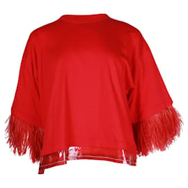 Autre Marque-N °21 Blusa holgada con ribete de plumas de avestruz en algodón rojo-Roja