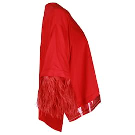 Autre Marque-N°21 Ostrich Feather Trimmed Relaxed Blouse in Red Cotton-Red