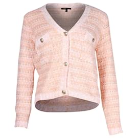 Maje-Maje Knitted Tweed Cardigan in Coral Cotton-Orange,Coral