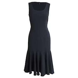 Dolce & Gabbana-Vestido midi con escote cuadrado en lana negra de Dolce & Gabbana-Negro