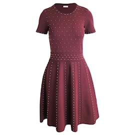 Sandro-Sandro Flared Skirt Embellished Mini Dress in Burgundy Viscose-Dark red