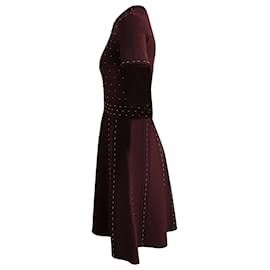 Sandro-Sandro Flared Skirt Embellished Mini Dress in Burgundy Viscose-Dark red
