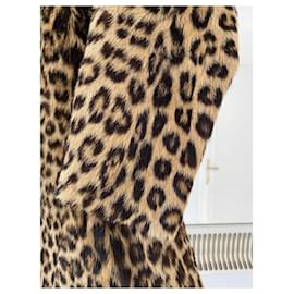 Autre Marque-Cappotto in vera pelliccia di leopardo e collo in visone nero-Stampa leopardo