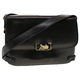 Céline-CELINE Horse Carriage Shoulder Bag Leather Black Auth rd4883-Black