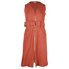 Diane Von Furstenberg-Diane von Furstenberg Zip-Front Belted Dress in Brown Cotton-Brown