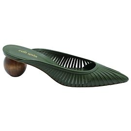 Cult Gaia Alia Pointed-Toe Mules Olive Green Leather Green Olive green