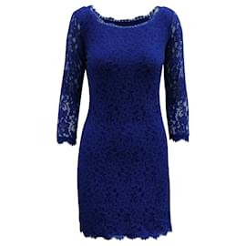 Diane Von Furstenberg-Diane von Furstenberg Zarita Lace Mini Dress in Blue Rayon-Blue