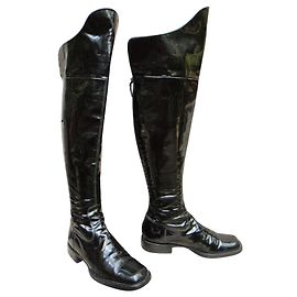 Black Leather High Boots CHANEL Black