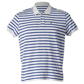 T-shirt polo listrada Saint Laurent em algodão branco e azul Outro