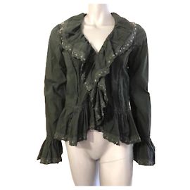 Autre Marque DDP Black Ruffle Blouse with Sequins Cotton Black