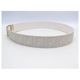 Fendi-FENDI BELT IN F MONOGRAM CANVAS GOLD FF BUCKLE T 95 ECRU CANVAS BELT-Cream