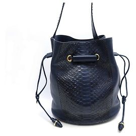 HANDBAG LANCEL LE HUIT GM SEAU PYTHON LEATHER NAVY BLUE HAND BAG PURSE Navy blue