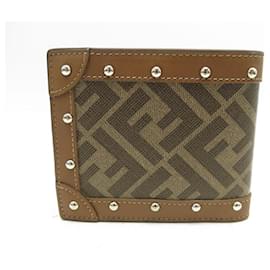 Fendi-NEW FENDI STUD FOREVER WALLET 7M0169 CARD HOLDER WALLET-Brown