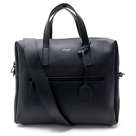 Saint Laurent-NEW SAINT LAURENT BRIEFCASE BAG 440606 BLACK LEATHER HANDBAG-Black
