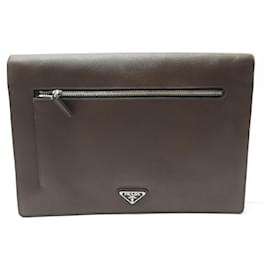 Prada-PRADA BRIEFCASE BRIEFCASE LEATHER SAFFIANO BROWN VR0089 BRIEFCASE-Brown