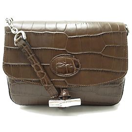 NOVA BOLSA LONGCHAMP ROSEAU L2079858183 ALÇA DE OMBRO DE COURO CROC Marrom