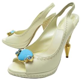 Christian Dior-CHRISTIAN DIOR SHOES TURQUOISE STONE PUMPS 36 LEATHER PUMPS SHOES-White