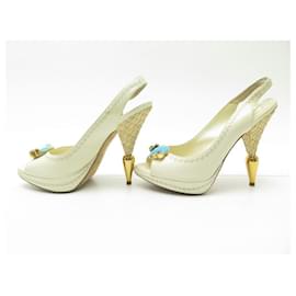 Christian Dior-CHRISTIAN DIOR SHOES TURQUOISE STONE PUMPS 36 LEATHER PUMPS SHOES-White