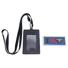 Prada-NEW LOT PRADA SCRATCH BADGE HOLDER WITH I LOVE MOTIF SAFFIANO LEATHER TAG HOLDER-Other