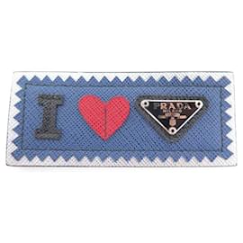 Prada-NEW LOT PRADA SCRATCH BADGE HOLDER WITH I LOVE MOTIF SAFFIANO LEATHER TAG HOLDER-Other
